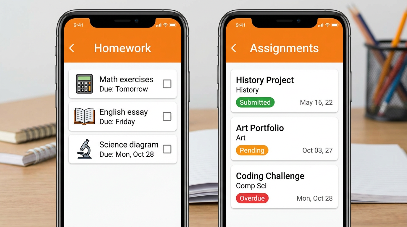 Homework & Assignments App Screen